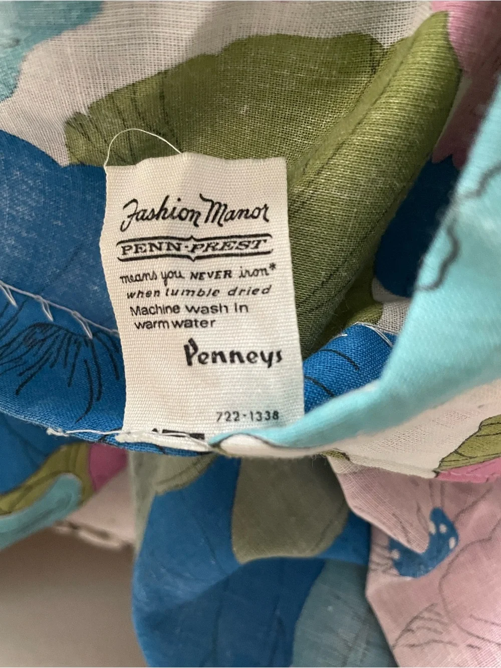 Pair Penney’s Penn Prest 70s Floral Window Curtains Panel in Blue, Green & Pink